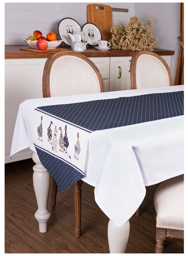 Дорожка на стол "family farm", 45х188см,синий,100% хлопок,твил,пропитка Lefard (850-742-3)