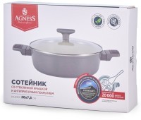 Сотейник со стекл. крышкой и антипригарным покрытием pfluon marble, 26*7,5 см Agness (902-115)
