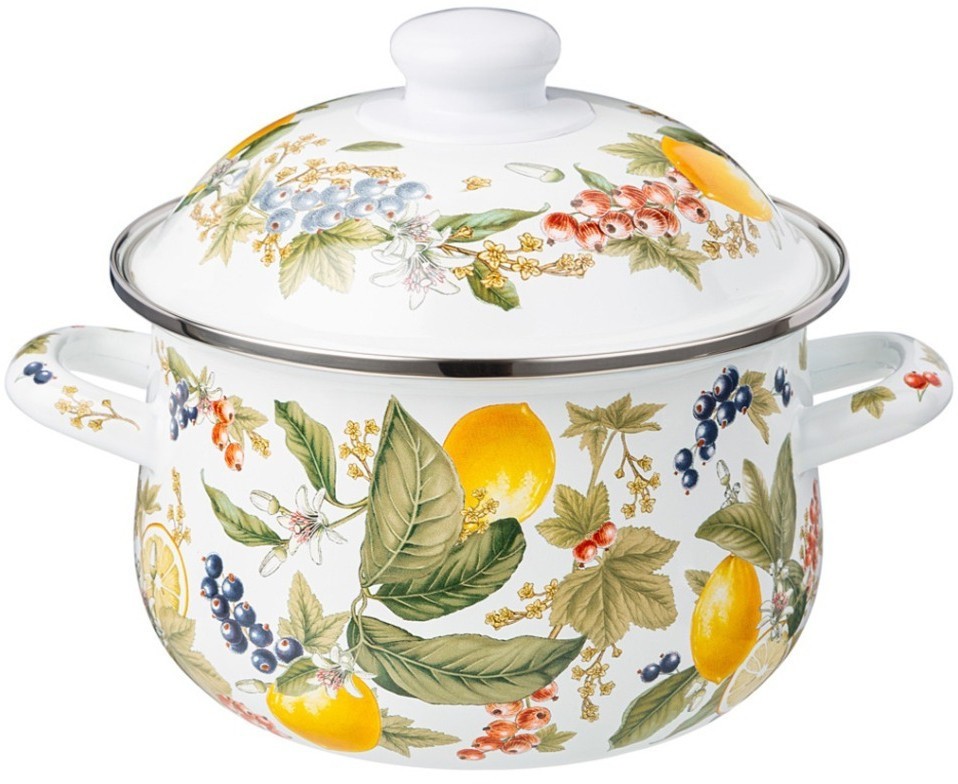 Кастрюля agness эмалированная с эмал.крышкой серия "фруктовая корзина", 2.0 л, 18*11 см (934-581)