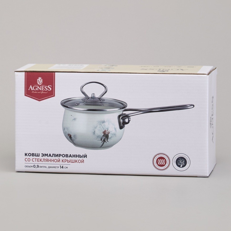 Ковш эмалированный серия "dandelion" 0,9л, диа 14 см Agness (943-059)