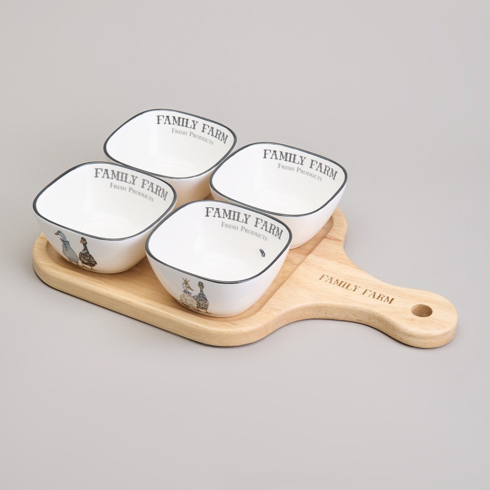 Набор салатников на дерев. подставке lefard "family farm" 5 пр. 30*19*6,7 см (263-1396)
