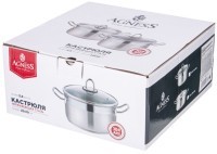 Кастрюля agness 20x10 см  2,8 л высококачественная нерж сталь 18/10 со стекл.крышкой (916-452)