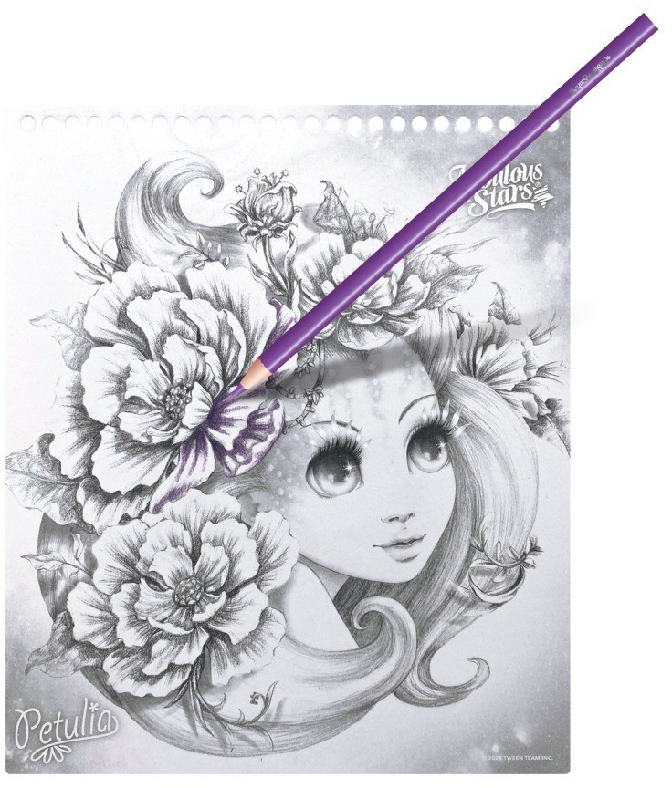 Серия Estrelia: Раскраска для девочек (20 иллюстраций, 15 акварельных карандашей, кисть для растушевки) (11133_NSDA)