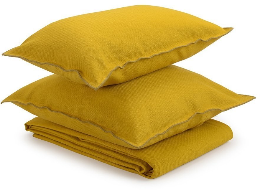 Чехол на подушку из фактурного хлопка горчичного цвета с контрастным кантом из коллекции essential, 30х50 см (69855)