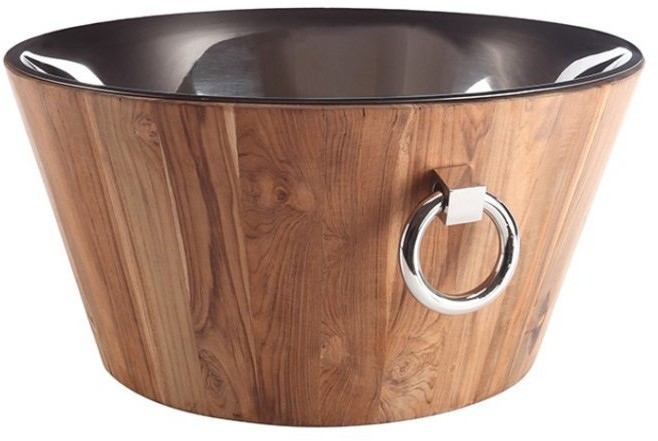 Емкость для охлаждения вина D313, тиковое дерево, сталь, Shiny Nickel, ROOMERS FURNITURE