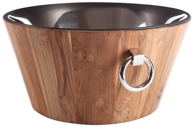 Емкость для охлаждения вина D313, тиковое дерево, сталь, Shiny Nickel, ROOMERS FURNITURE