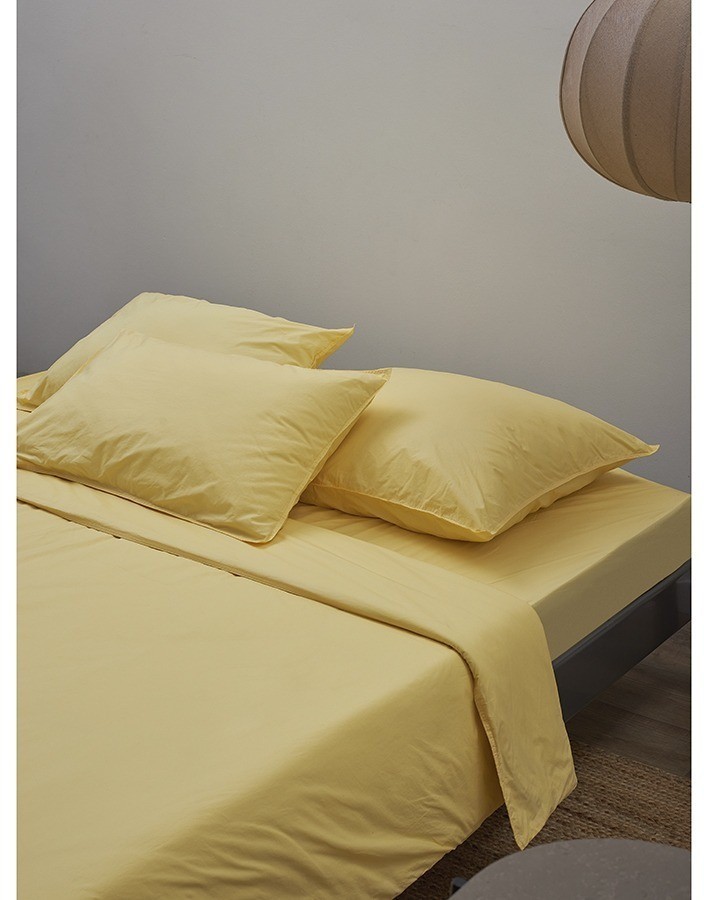 Простыня из стираного перкаля светло-желтого цвета из коллекции essential, 240х270 см (77751)