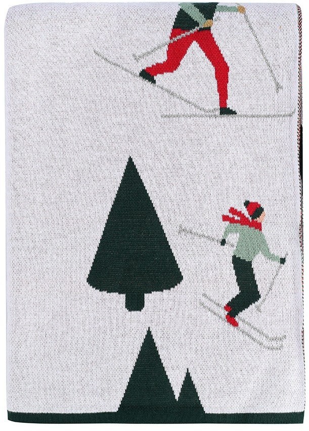Плед из хлопка с новогодним рисунком let's ski из коллекции new year essential, 130x180 см (79344)