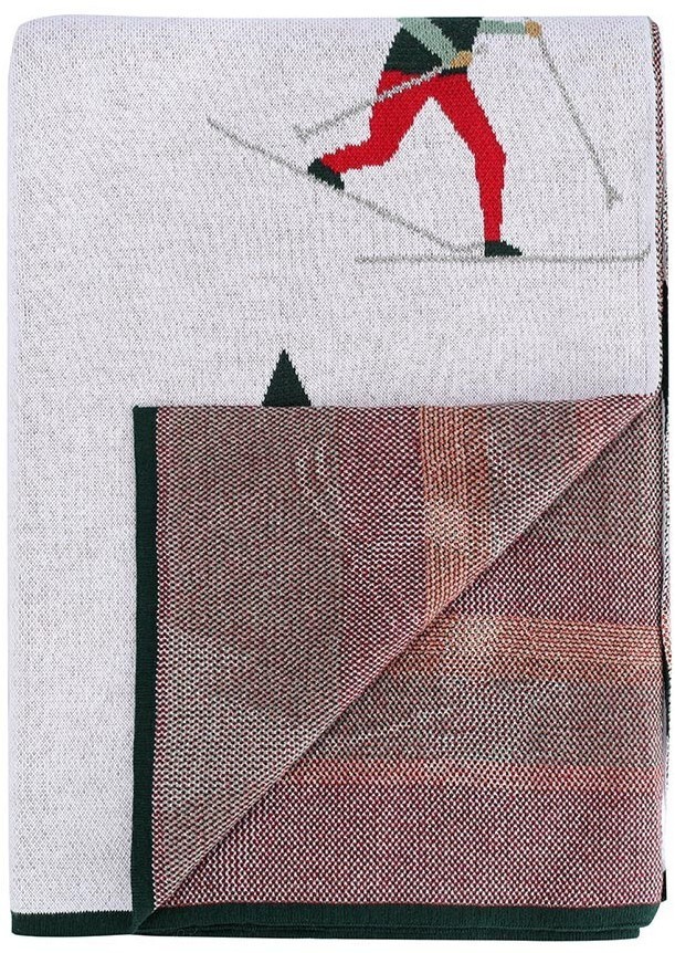 Плед из хлопка с новогодним рисунком let's ski из коллекции new year essential, 130x180 см (79344)