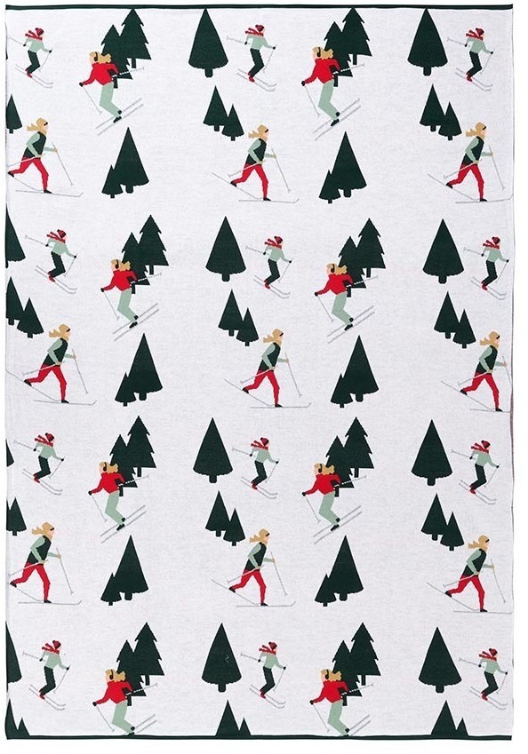 Плед из хлопка с новогодним рисунком let's ski из коллекции new year essential, 130x180 см (79344)