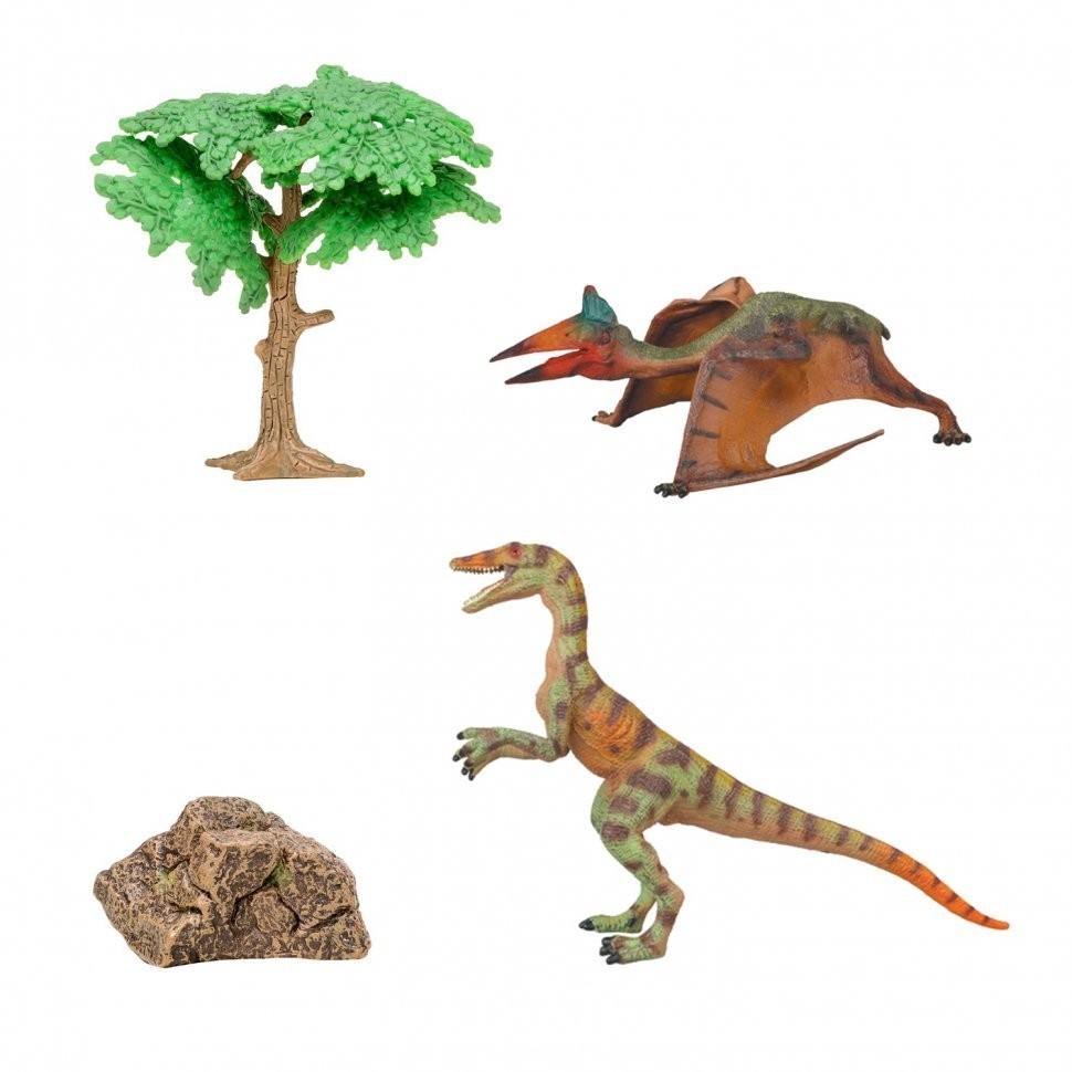 Динозавры и драконы для детей серии "Мир динозавров": велоцираптор, птеродактиль (набор фигурок из 4 предметов) (MM216-074)