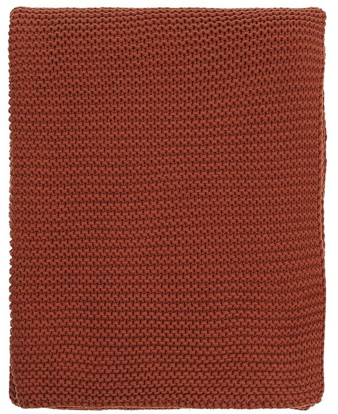 Плед из хлопка жемчужной вязки терракотового цвета из коллекции essential, 130х180 см (77977)