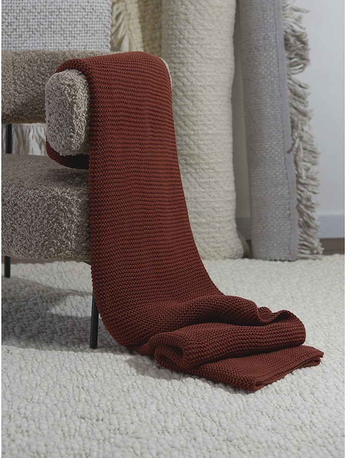 Плед из хлопка жемчужной вязки терракотового цвета из коллекции essential, 130х180 см (77977)