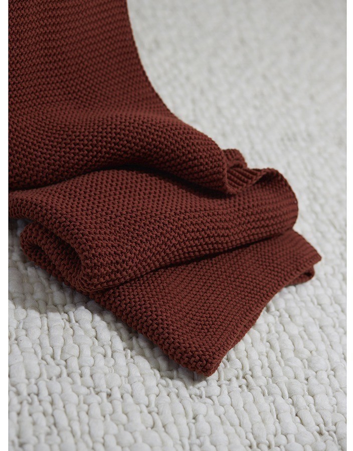 Плед из хлопка жемчужной вязки терракотового цвета из коллекции essential, 130х180 см (77977)