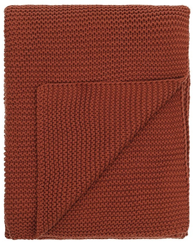 Плед из хлопка жемчужной вязки терракотового цвета из коллекции essential, 130х180 см (77977)