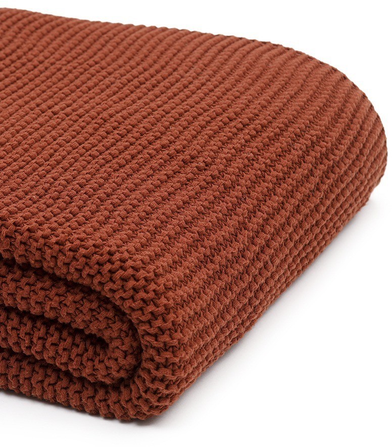 Плед из хлопка жемчужной вязки терракотового цвета из коллекции essential, 130х180 см (77977)