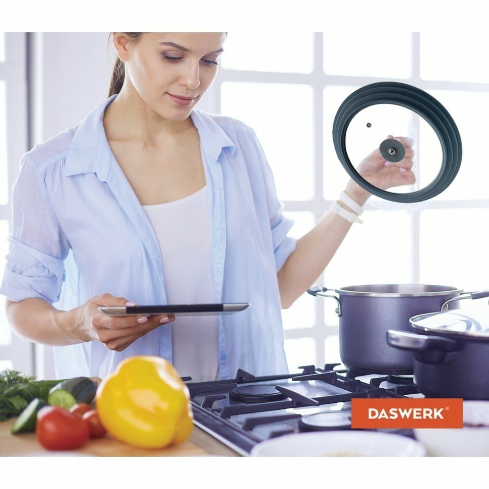 Крышка для любой сковороды и кастрюли 3 размера 22-24-26 см антрацит DASWERK 607586 (95092)
