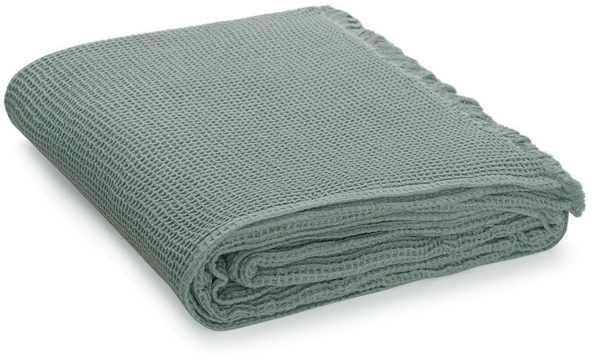 Покрывало вафельное из хлопка цвета шалфея из коллекции essential, 180х250 см (77460)