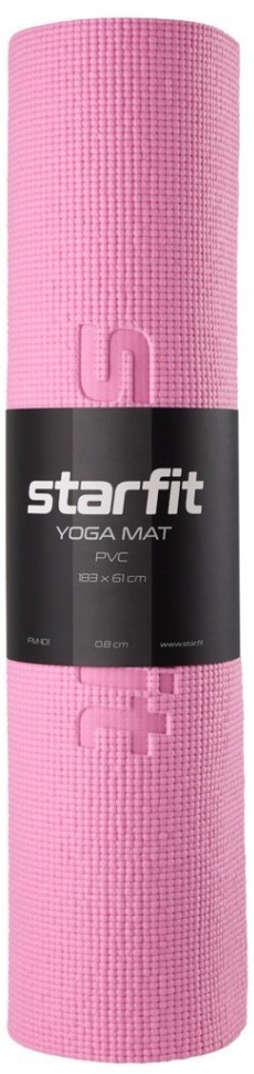 Коврик для йоги и фитнеса FM-101, PVC, 183x61x0,8 см, розовый пастель (2103965)