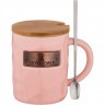 Кружка "break time" с ложкой и деревянной крышкой 375мл, розовая Lefard (90-1020)