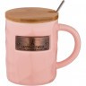Кружка "break time" с ложкой и деревянной крышкой 375мл, розовая Lefard (90-1020)