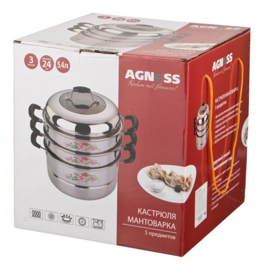 Кастрюля-мантоварка agness 3 уровня диаметр=24 см,5 л.индукционное дно (933-005)