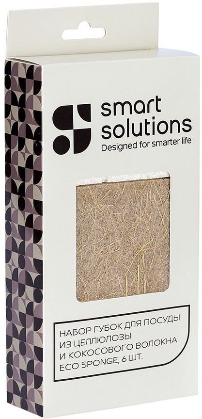Набор губок для посуды из целлюлозы и кокосового волокна eco sponge, белые, 6 шт. (77066)