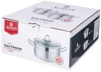 Кастрюля agness 22x12 см 4,2 л высококачественная нерж сталь 18/10 со стекл.крышкой (916-453)