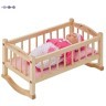 Деревянная кроватка-люлька для кукол, розовый текстиль (PFD116-02)