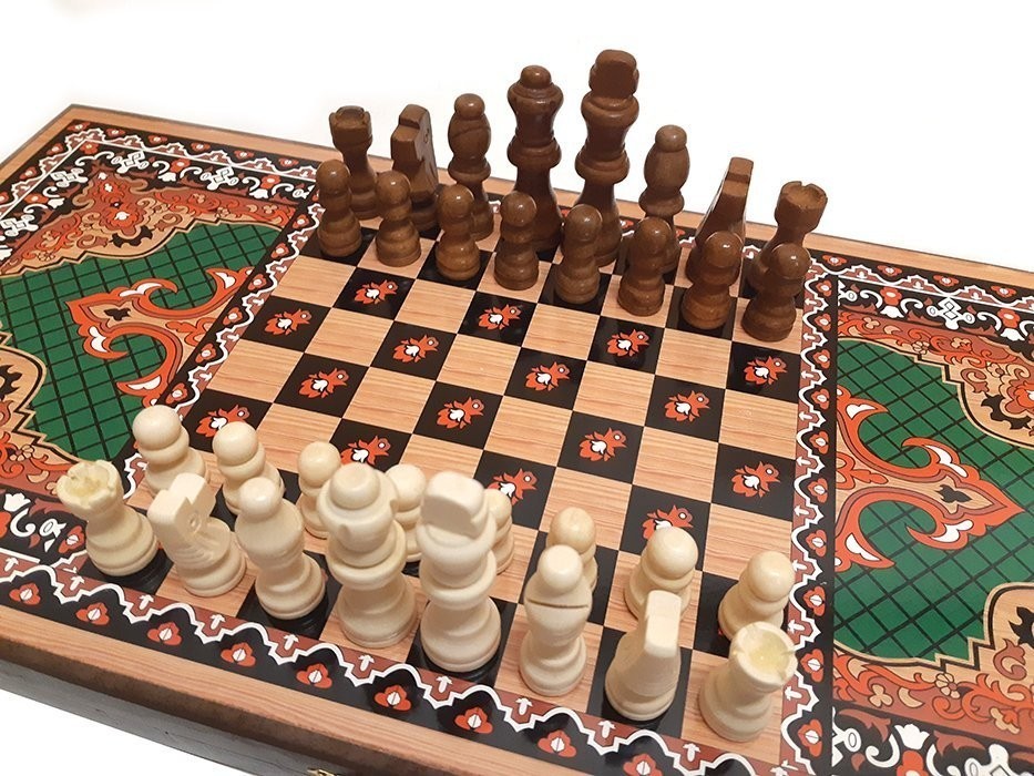 Шахматы + нарды + шашки "Сирия Зеленые" средние (64169)