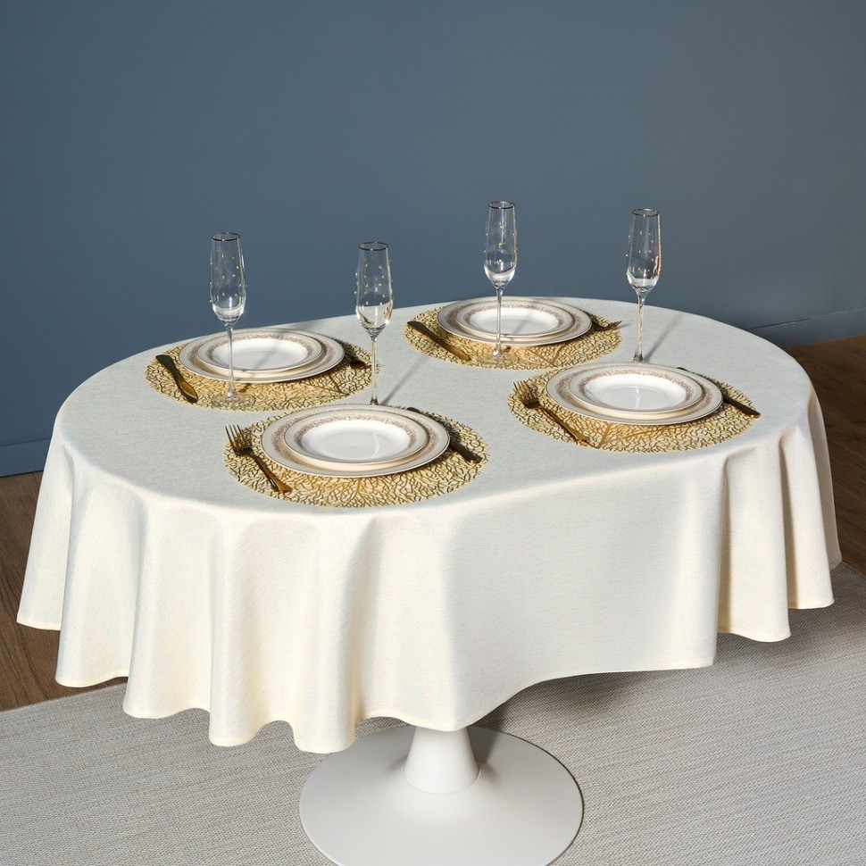 Скатерть  140х180 cm овальная, "феерия. золото", цвет: бежевый, tm lefard, полиэстер 100% (кор=28шт. (986-003-27)