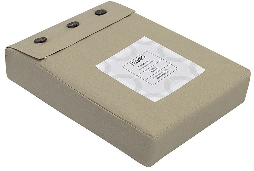 Простыня из стираного перкаля бежево-серого цвета из коллекции essential, 240х270 см (77750)