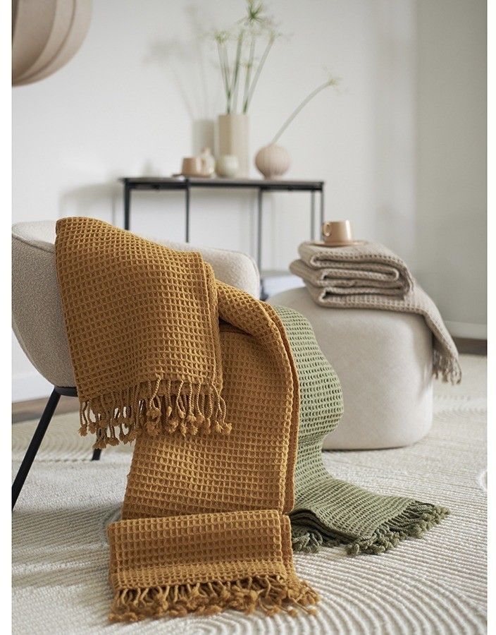 Плед из шерсти цвета охры из коллекции essential, 130х180 см (77088)