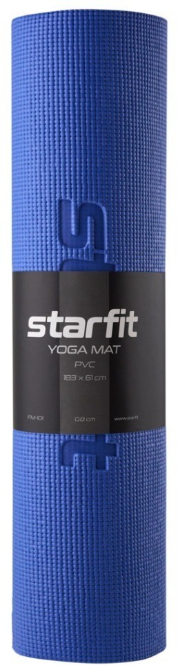 Коврик для йоги и фитнеса STARFIT FM-101, PVC, 183x61x0,8 см, темно-синий (2103968)