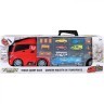 Машина игрушка серии "Мой город" (Автовоз - кейс 59 см, красный, с тоннелем. Набор из 4 машинок, 1 автобуса, 1 вертолета, 1 фуры и 12 дорожных знаков) (G205-008)