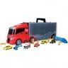 Машина игрушка серии "Мой город" (Автовоз - кейс 59 см, красный, с тоннелем. Набор из 4 машинок, 1 автобуса, 1 вертолета, 1 фуры и 12 дорожных знаков) (G205-008)
