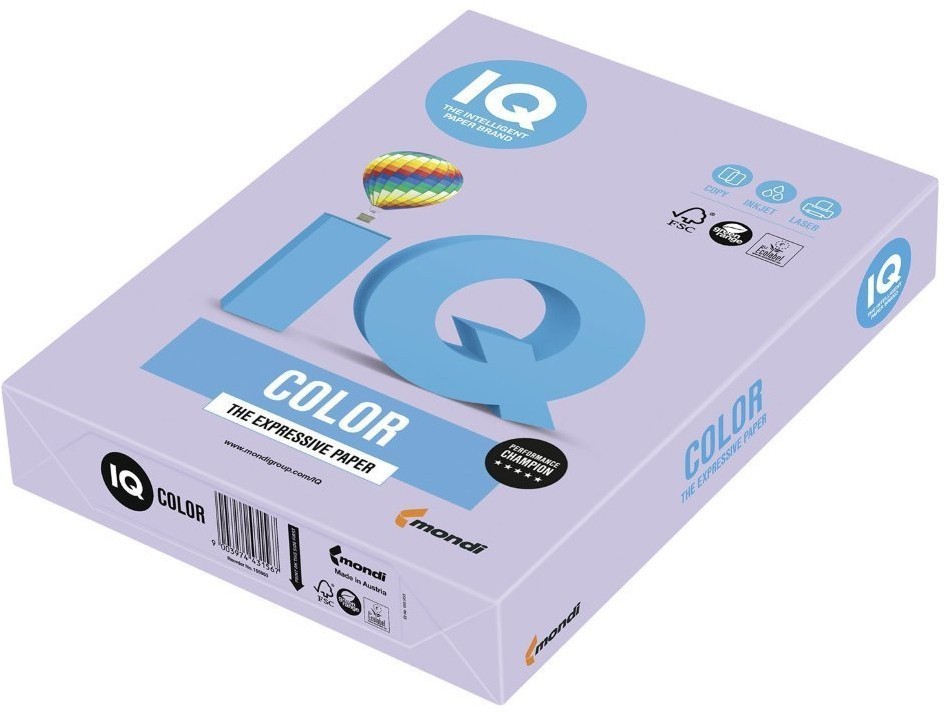 Бумага цветная для принтера IQ Сolor, А4, 160 г/м2, 250 листов, бледно-лиловая, LA12 (72893)