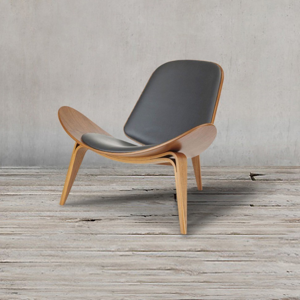 Стул Шелл BLS-01/B09G, дерево, натуральна кожа, walnut/grey, ROOMERS FURNITURE