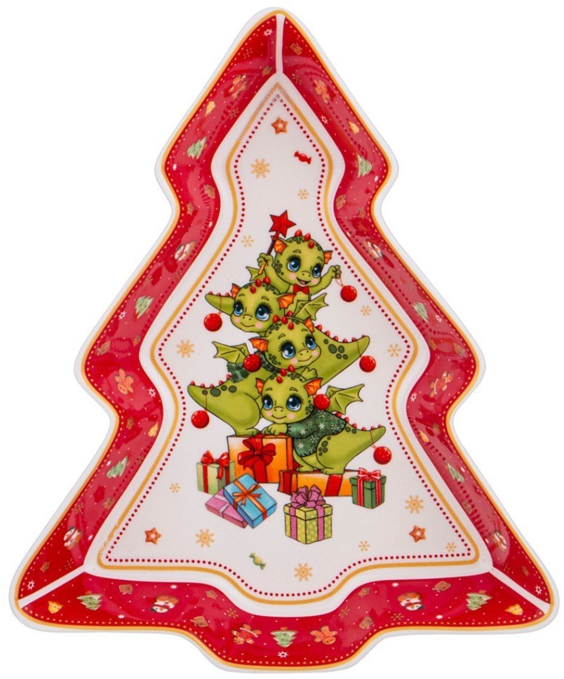 Блюдо lefard "с новым годом!" в форме елки 25х21х4 см красное (85-1969)