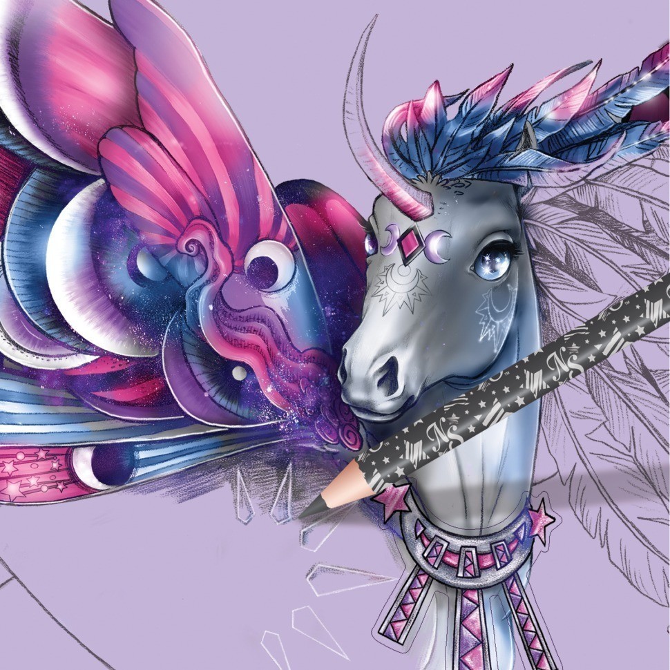 Серия Space: Раскраска для девочек (35 скетч страниц, 12 карандашей, трафареты, наклейки) (11371_NSDA)