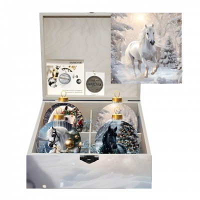 Новогодний набор на 4 шара Метель в гриве чудес с кристаллами Swarovski (4047)