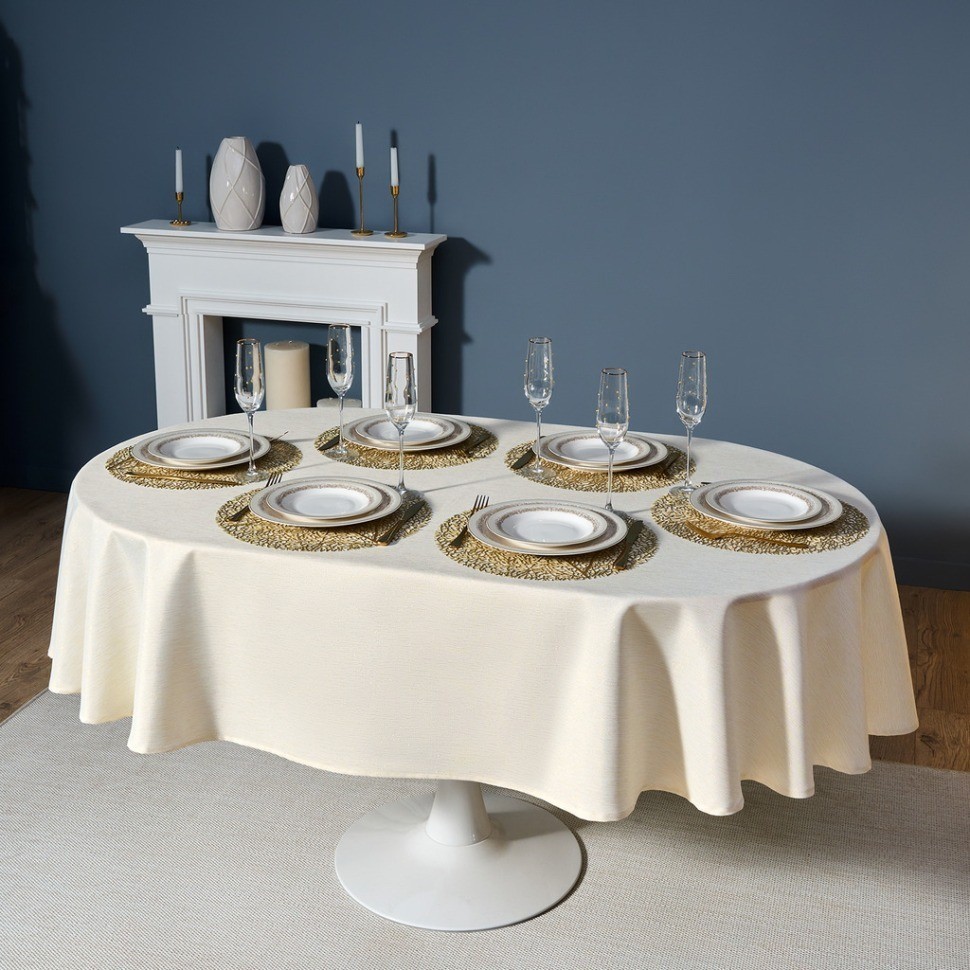 Скатерть  160х220 cm овальная, "феерия. золото", цвет: бежевый, tm lefard, полиэстер 100% (кор=20шт. (986-003-28)