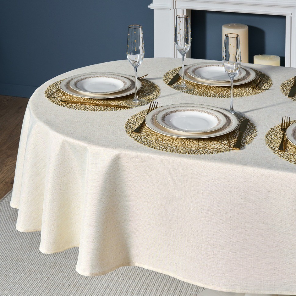 Скатерть  160х220 cm овальная, "феерия. золото", цвет: бежевый, tm lefard, полиэстер 100% (кор=20шт. (986-003-28)