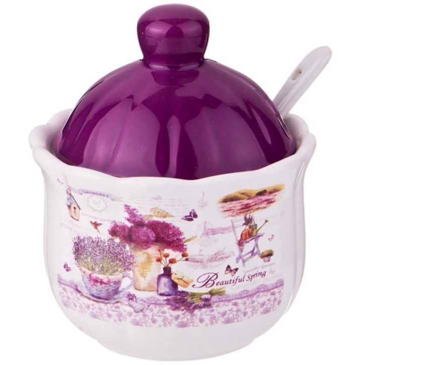 Сахарница с ложкой agness "лавандовая весна" 10*11,5 см 240 мл (358-1338)