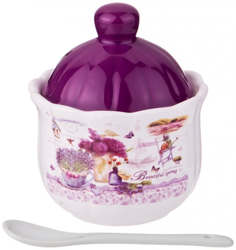 Сахарница с ложкой agness "лавандовая весна" 10*11,5 см 240 мл (358-1338)