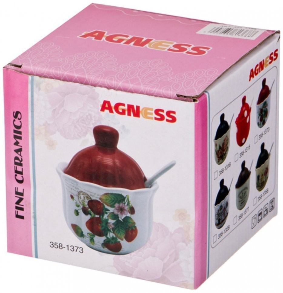 Сахарница с ложкой agness "лавандовая весна" 10*11,5 см 240 мл (358-1338)