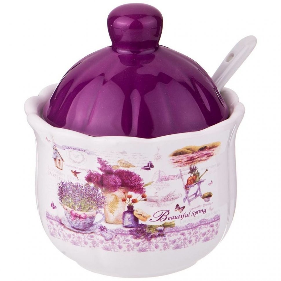 Сахарница с ложкой agness "лавандовая весна" 10*11,5 см 240 мл (358-1338)