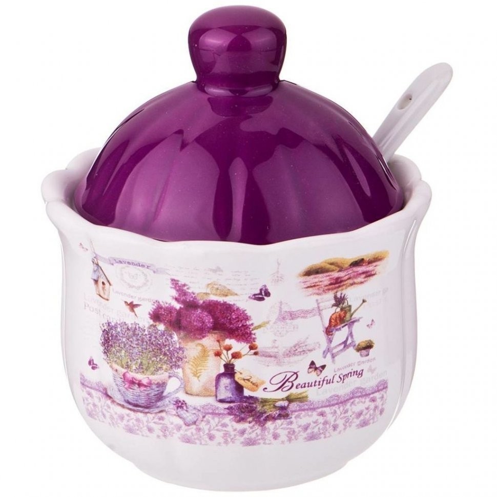 Сахарница с ложкой agness "лавандовая весна" 10*11,5 см 240 мл (358-1338)