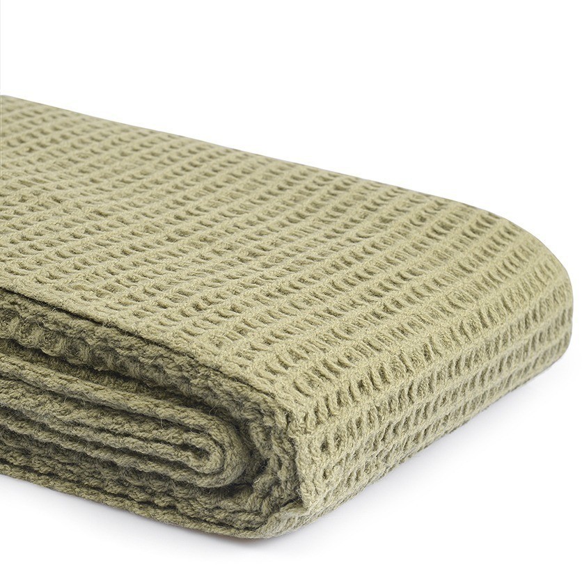 Плед из шерсти травянисто-зеленого цвета из коллекции essential, 130х180 см (77087)