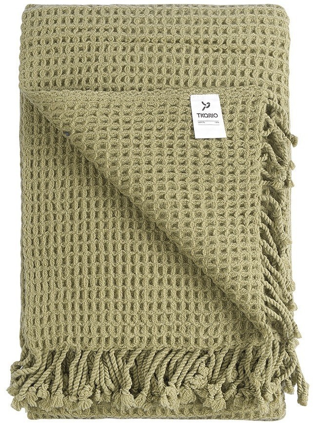 Плед из шерсти травянисто-зеленого цвета из коллекции essential, 130х180 см (77087)